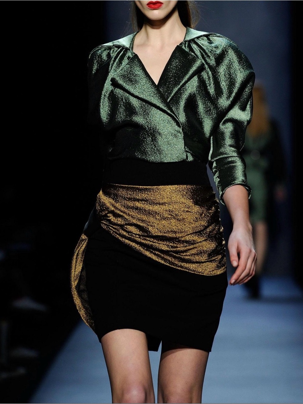 Prabal Gurung Metallic Emerald Green & Gold Draped Mini Skirt Fall 2010